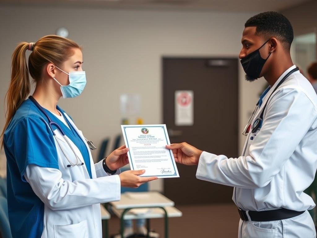 Medical courier receiving certification after training