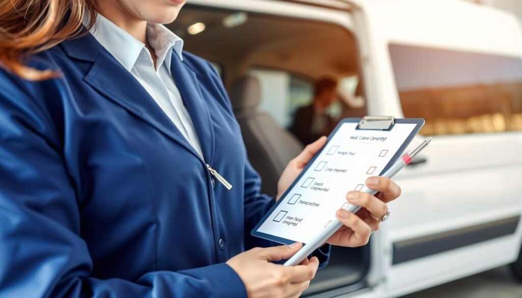 Medical courier requirements checklist with driver checking items off