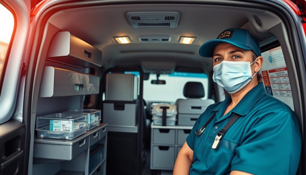 Successful medical courier with organized delivery system